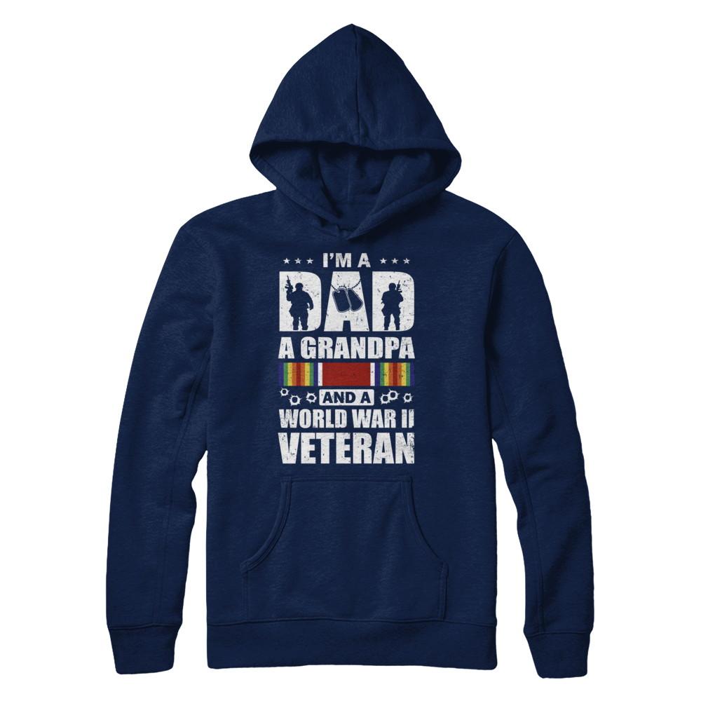 A Dad A Grandpa And A World War II Veteran Fathers Day-T-Shirt & Hoodie-Pullover Hoodie-Navy