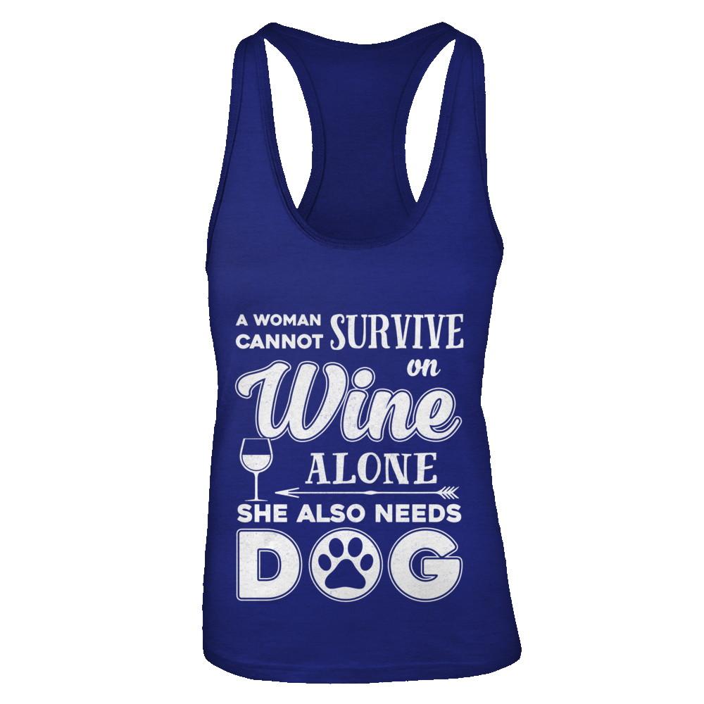 A Woman Cannot Survive On Wine Alone Need Cat-T-Shirt & Tank Top-Women's Ideal Racerback Tank-Royal