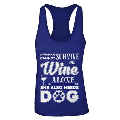 A Woman Cannot Survive On Wine Alone Need Cat-T-Shirt & Tank Top-Women's Ideal Racerback Tank-Royal