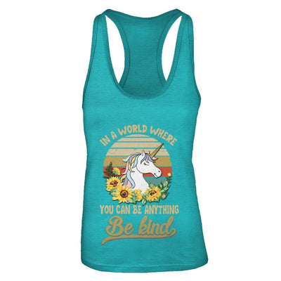 In A World Where You Can Be Anything Be Kind Unicorn Sunflow-T-Shirt & Tank Top-Women's Ideal Racerback Tank-Tahiti Blue