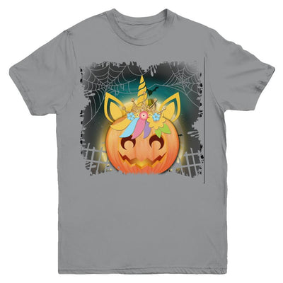 Kids Girls Unicorn Pumpkin Queen Halloween Youth-Youth Shirt-Youth T-Shirt-Sport Grey