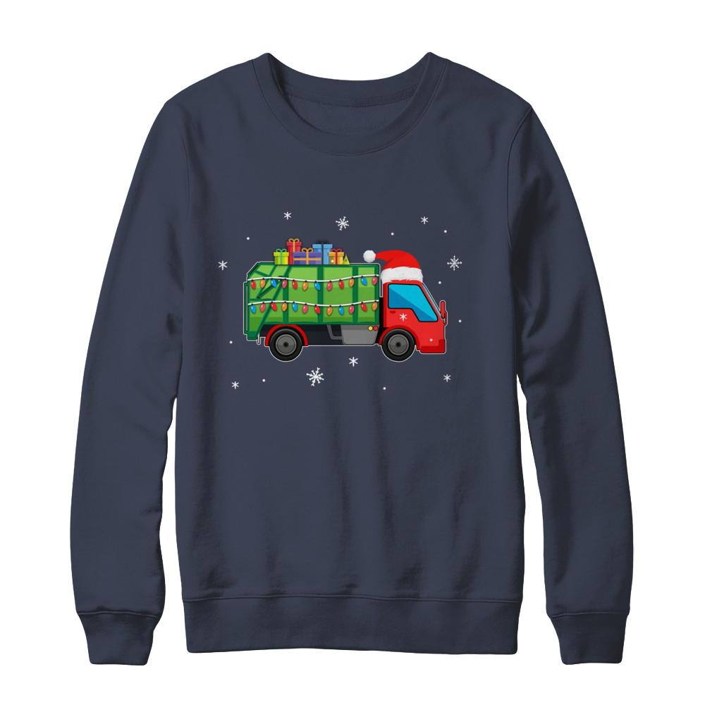 Garbage Truck Santa Hat Christmas Gifts-T-Shirt & Sweatshirt-Crewneck Sweatshirt-Navy