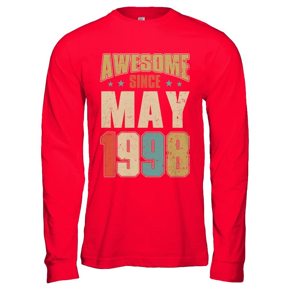 Vintage Retro Awesome Since May 1998 23th Birthday-T-Shirt & Hoodie-Long Sleeve T-Shirt-Red