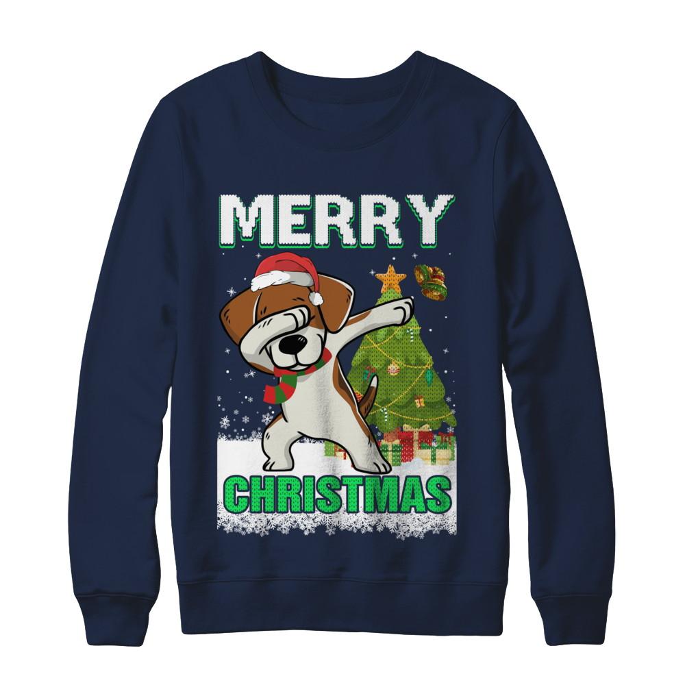 Cute Beagle Claus Merry Christmas Ugly Sweater-T-Shirt & Sweatshirt-Crewneck Sweatshirt-Navy