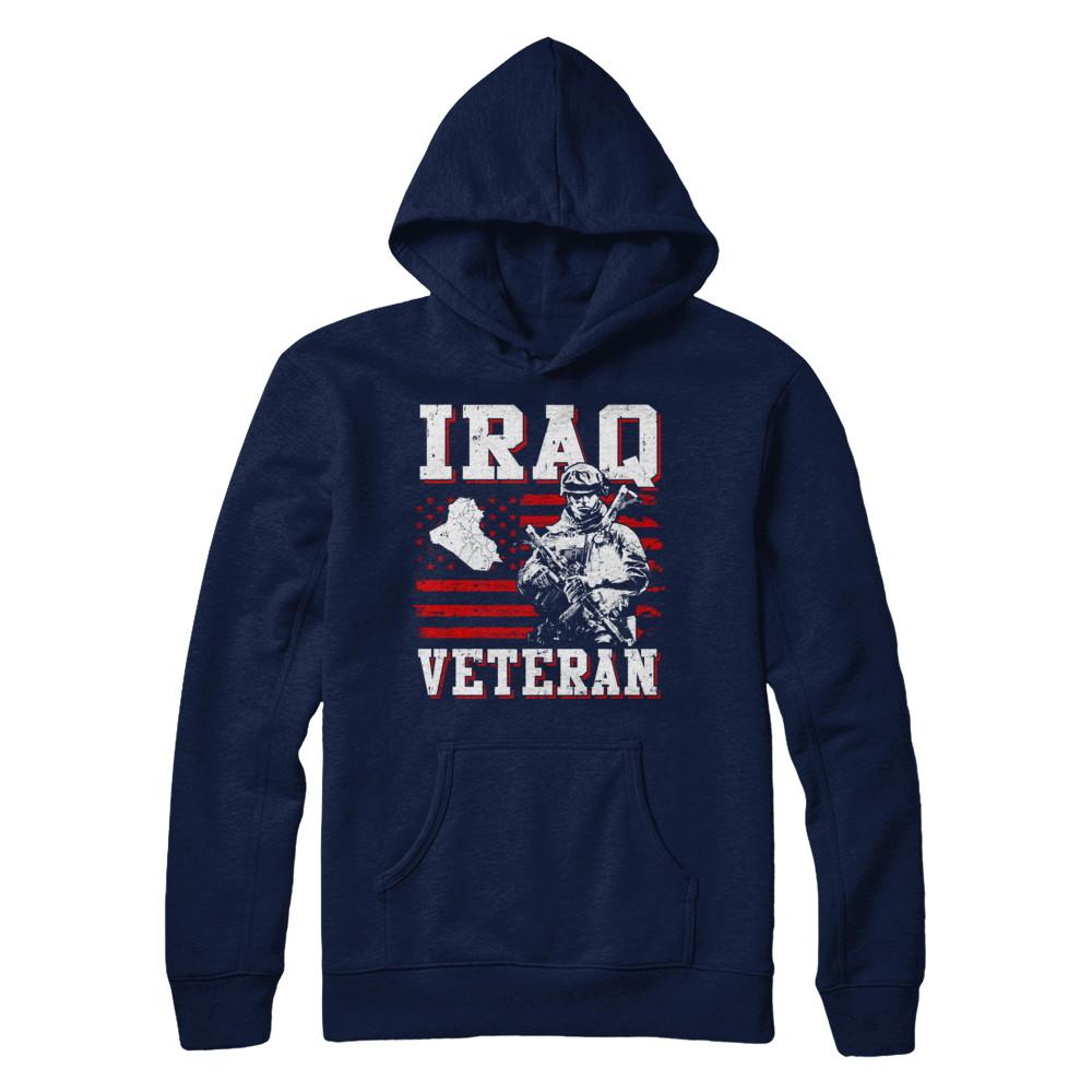 Iraq Veteran America Flag Distressed Vintage-T-Shirt & Hoodie-Pullover Hoodie-Navy
