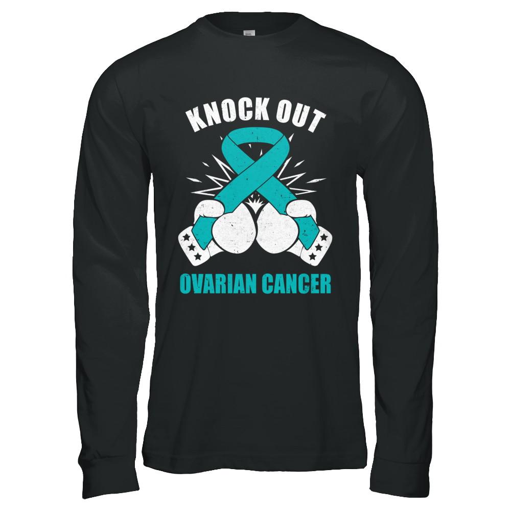 Boxing knock out Ovarian Cancer Awareness Support-T-Shirt & Hoodie-Long Sleeve T-Shirt-Black