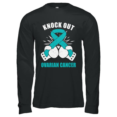 Boxing knock out Ovarian Cancer Awareness Support-T-Shirt & Hoodie-Long Sleeve T-Shirt-Black