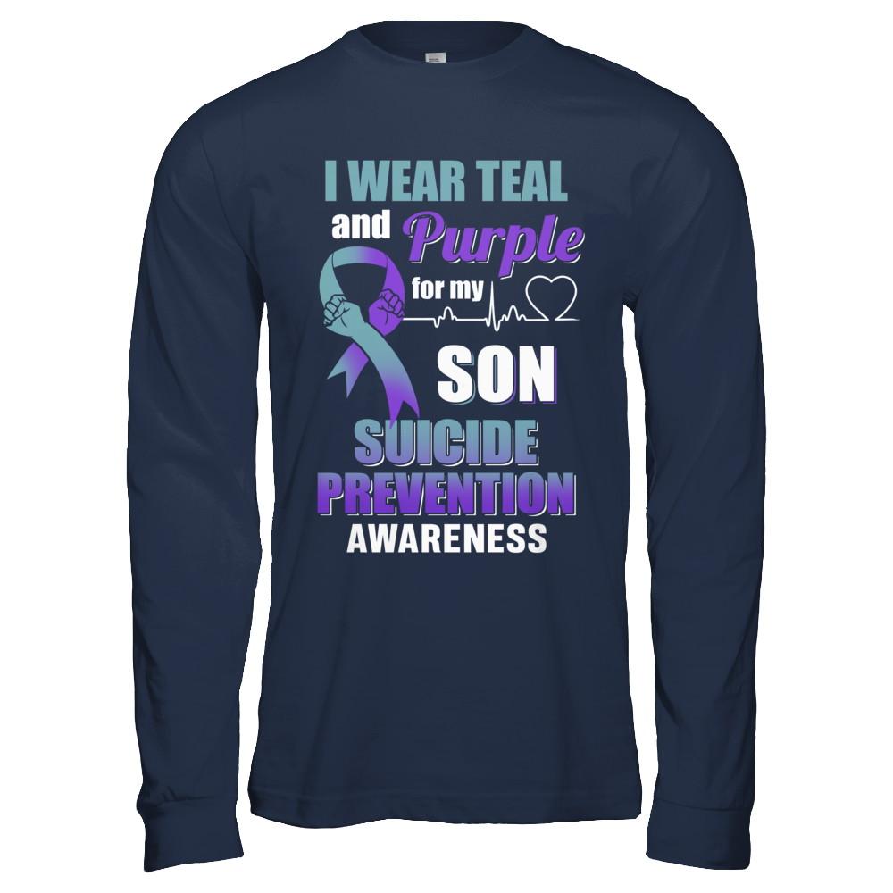 I Wear Teal Purple For My Son Suicide Prevention Awareness-T-Shirt & Hoodie-Long Sleeve T-Shirt-Navy