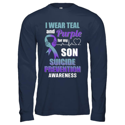 I Wear Teal Purple For My Son Suicide Prevention Awareness-T-Shirt & Hoodie-Long Sleeve T-Shirt-Navy