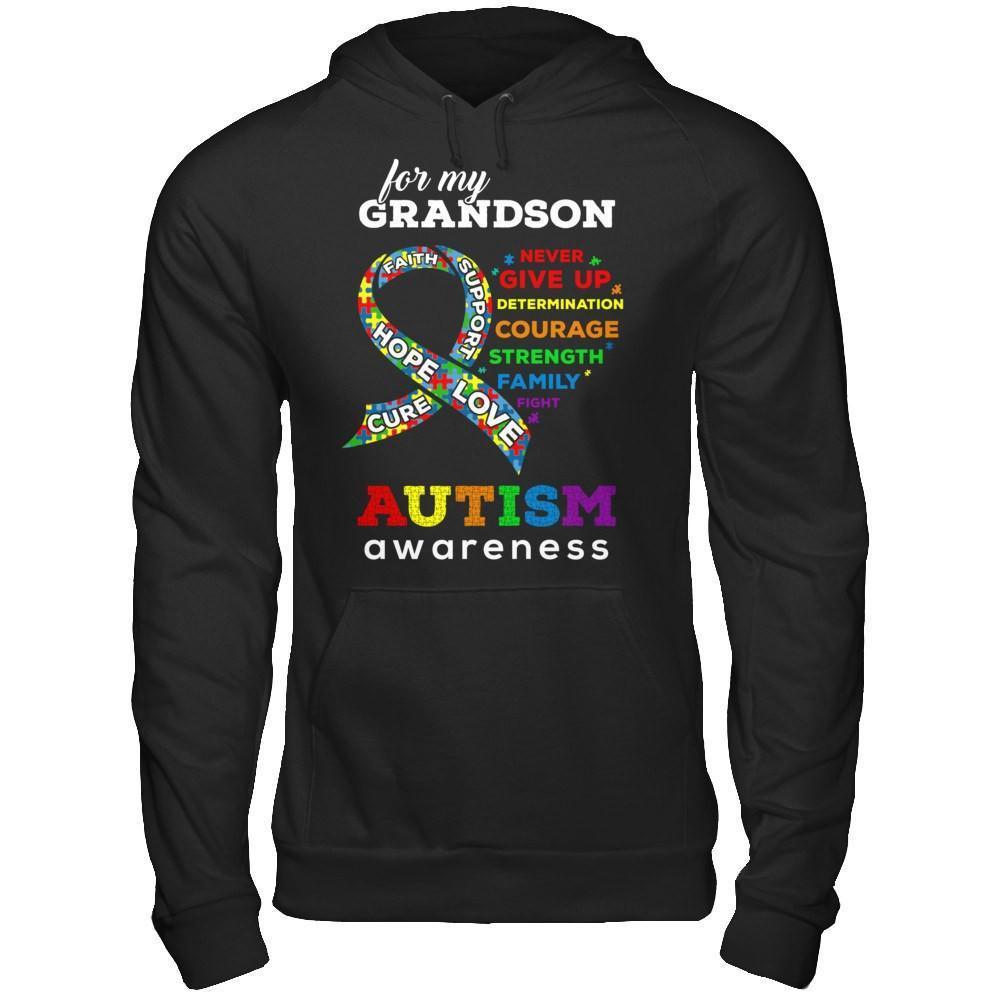 Autism Awareness For My Grandson Love Hope Faith Cure Support-T-Shirt & Hoodie-Pullover Hoodie-Black