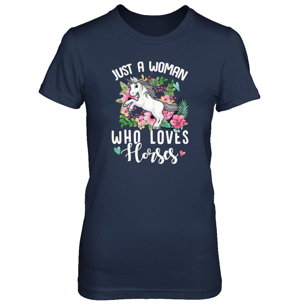 Just A Woman Who Loves Horses-T-Shirt & Tank Top-Women's T-Shirt-Navy