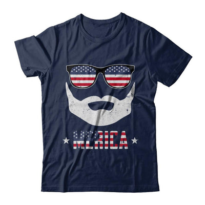 4th of July MERICA America Flag Mustache Dad Bearded-T-Shirt & Hoodie-Classic T-Shirt-Navy