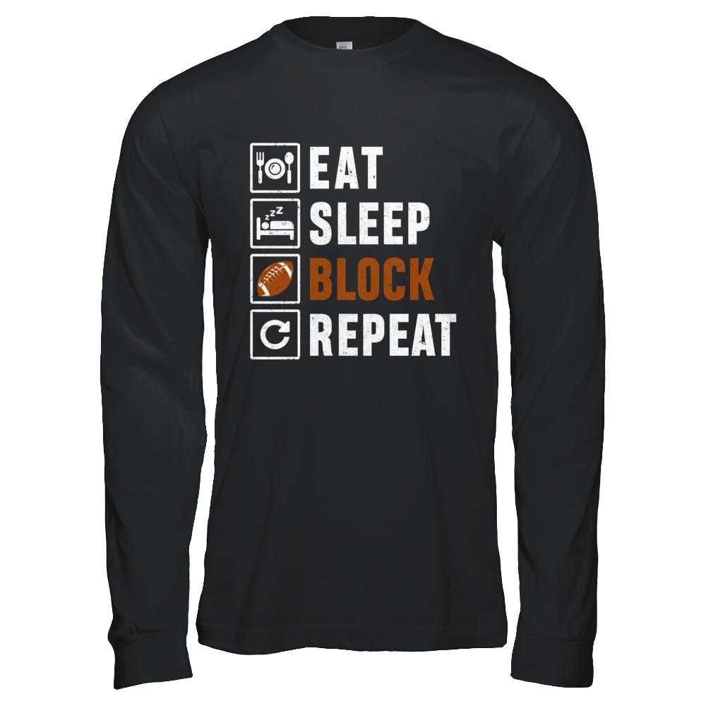 Funny Eat Sleep Block Repeat Football Gifts-T-Shirt & Hoodie-Long Sleeve T-Shirt-Black