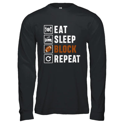 Funny Eat Sleep Block Repeat Football Gifts-T-Shirt & Hoodie-Long Sleeve T-Shirt-Black
