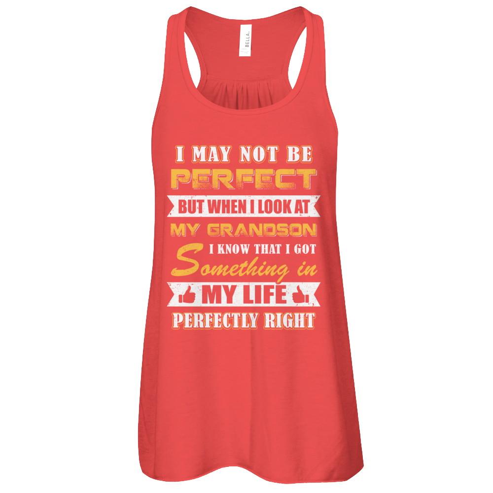 I May Not Be Perfect But When I Look At My Grandson-T-Shirt & Tank Top-Women's Flowy Racerback Tank-Red