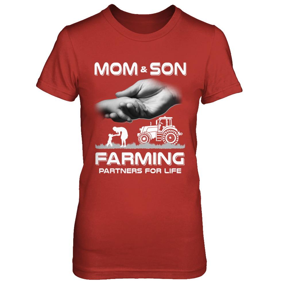 Farmer Mom And Son Farming Partners For Life Mothers Day-T-Shirt & Hoodie-Women's T-Shirt-Red