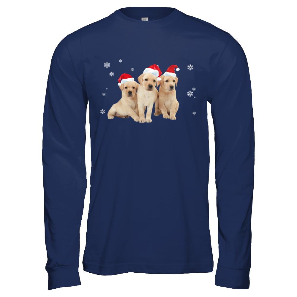 Funny Yellow Labrador Puppies Christmas Dog Gift-T-Shirt & Hoodie-Long Sleeve T-Shirt-Navy