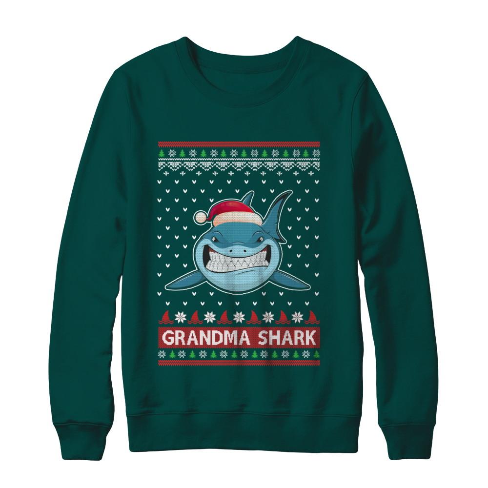 Santa Hat Grandma Shark Ugly Christmas Sweater-T-Shirt & Sweatshirt-Crewneck Sweatshirt-Deep Forest