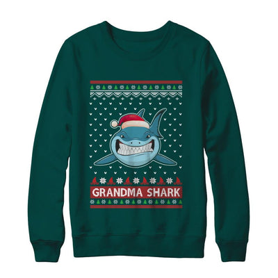 Santa Hat Grandma Shark Ugly Christmas Sweater-T-Shirt & Sweatshirt-Crewneck Sweatshirt-Deep Forest