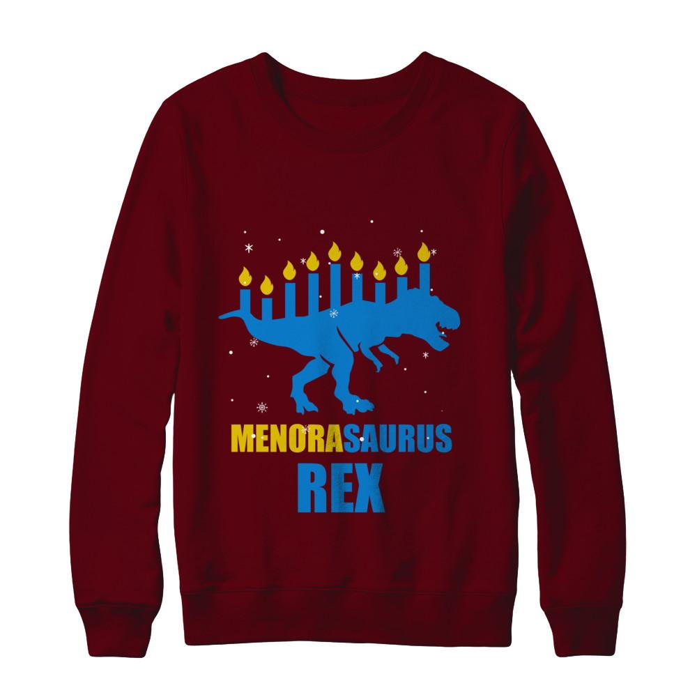 Hanukkah Dinosaur Tyrannosaurus Rex Menorah Menorasaurus-T-Shirt & Sweatshirt-Crewneck Sweatshirt-Maroon