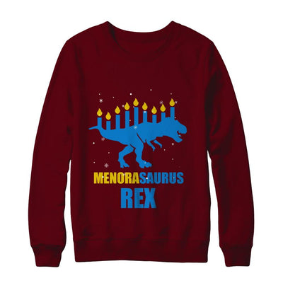 Hanukkah Dinosaur Tyrannosaurus Rex Menorah Menorasaurus-T-Shirt & Sweatshirt-Crewneck Sweatshirt-Maroon