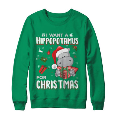 I Want A Hippopotamus For Christmas Hippo-T-Shirt & Sweatshirt-Crewneck Sweatshirt-Irish Green