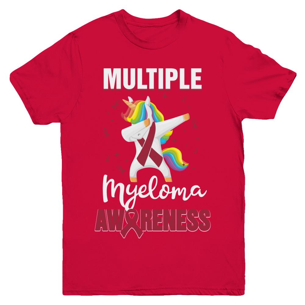 Inspirational Multiple Myeloma Awareness Unicorn Support Youth-Youth Shirt-Youth T-Shirt-Red