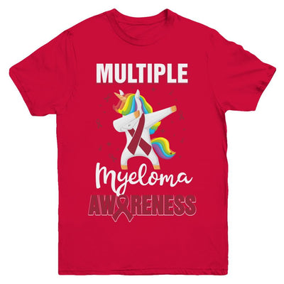 Inspirational Multiple Myeloma Awareness Unicorn Support Youth-Youth Shirt-Youth T-Shirt-Red