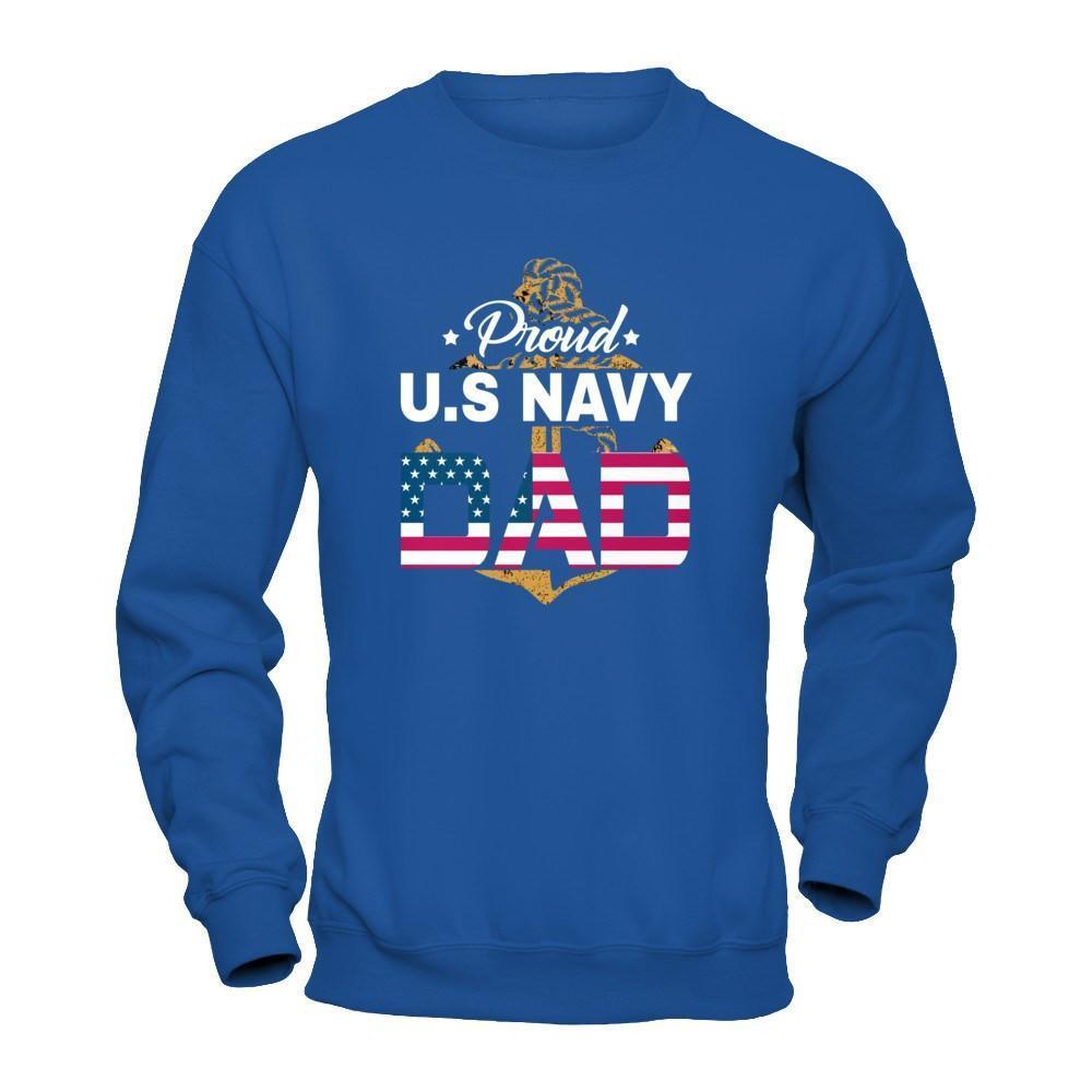 Proud US Navy Dad-T-Shirt & Hoodie-Crewneck Sweatshirt-Royal