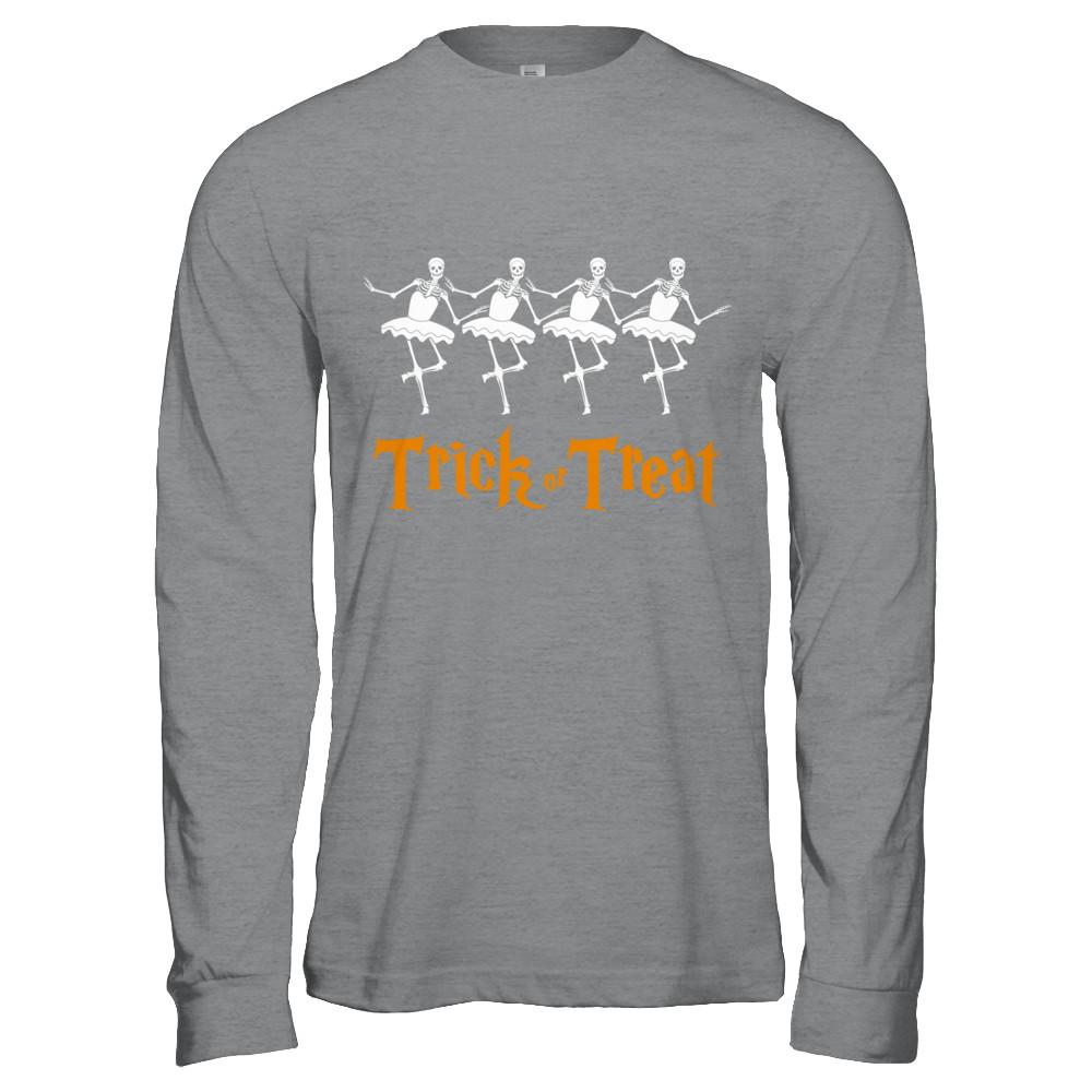 Trick Or Treat Ballet Skeleton Happy Halloween-T-Shirt & Hoodie-Long Sleeve T-Shirt-Sport Grey