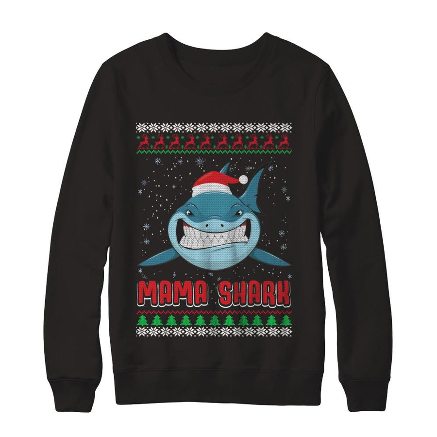 Mama Claus Shark Family Matching Christmas Ugly Sweater-T-Shirt & Sweatshirt-Crewneck Sweatshirt-Black