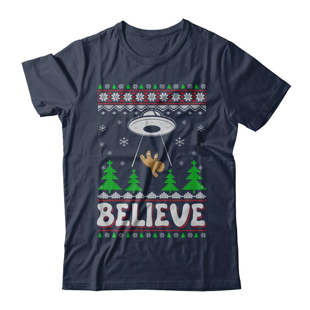 Believe UFO Gingerbread Ugly Christmas Sweater-T-Shirt & Sweatshirt-Classic T-Shirt-Navy