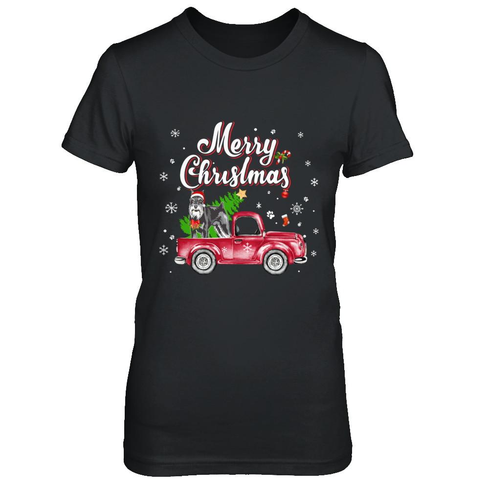 Schnauzer Retriever Rides Red Truck Christmas Pajama-T-Shirt & Sweatshirt-Women's T-Shirt-Black