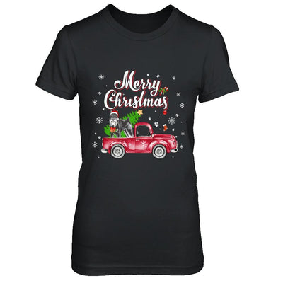 Schnauzer Retriever Rides Red Truck Christmas Pajama-T-Shirt & Sweatshirt-Women's T-Shirt-Black