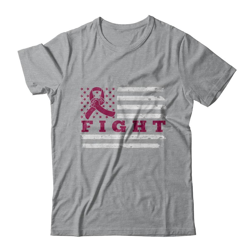 Fight Burgundy Ribbon US Flag Multiple Myeloma Awareness-T-Shirt & Hoodie-Classic T-Shirt-Sport Grey