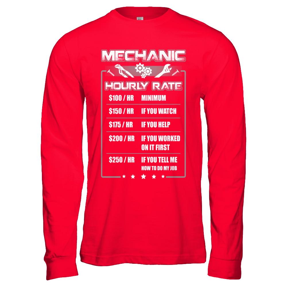 Funny Mechanic Hourly Rate-T-Shirt & Hoodie-Long Sleeve T-Shirt-Red