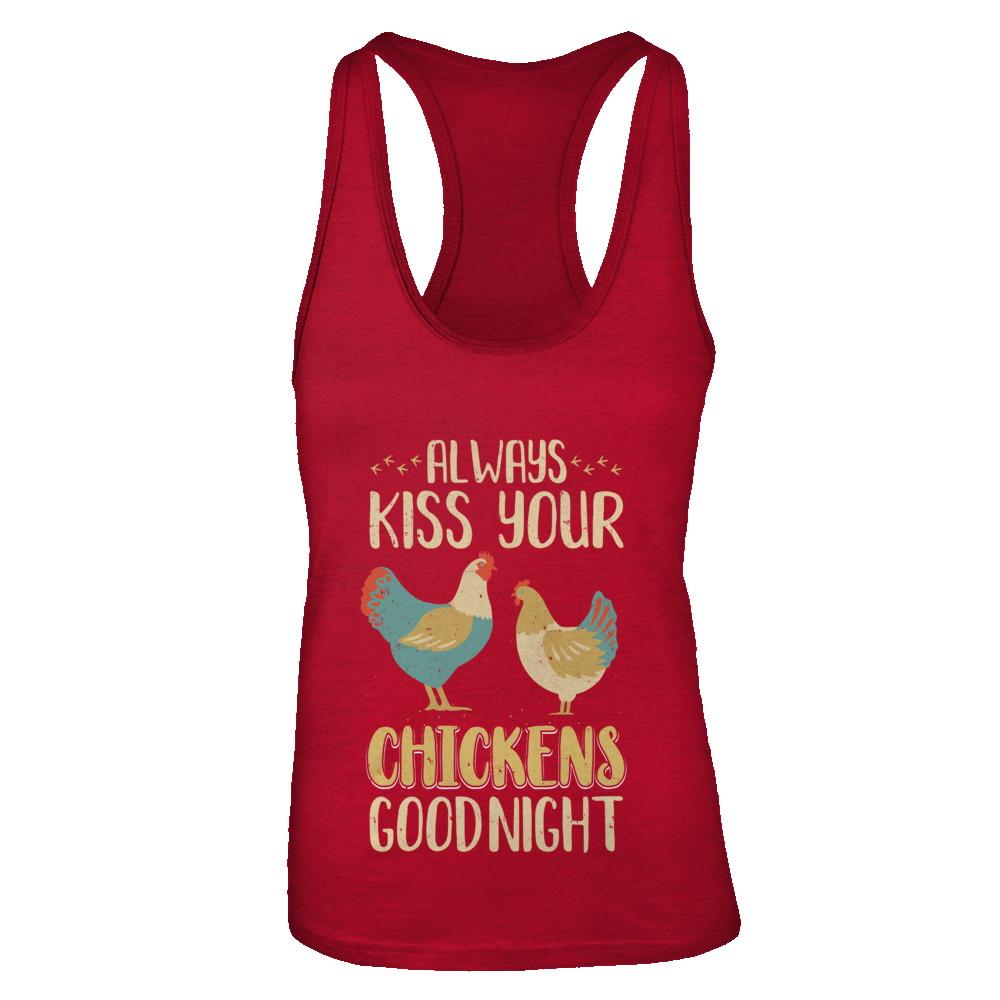 Always Kiss Your Chickens Goodnight Funny Farmer-T-Shirt & Tank Top-Women's Ideal Racerback Tank-Red