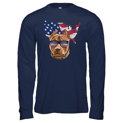 Funny Patriot Pit bull Dog 4Th Of July American Flag-T-Shirt & Hoodie-Long Sleeve T-Shirt-Navy