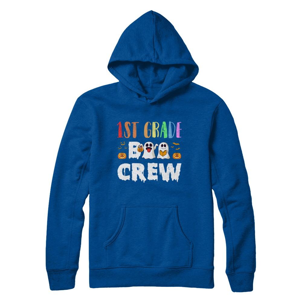 Cute Boo Crew 1st Grade Teacher Halloween-T-Shirt & Hoodie-Pullover Hoodie-Deep Royal
