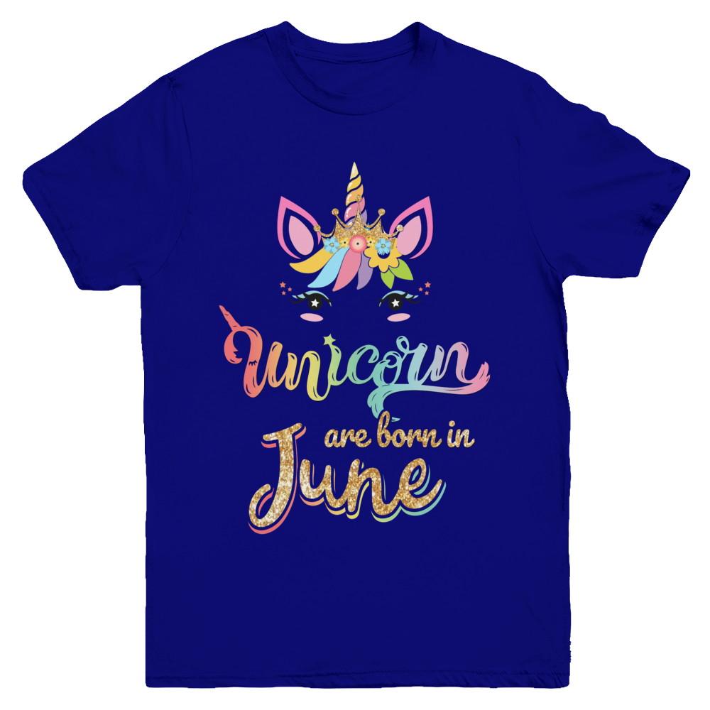 Cute Unicorns Are Born In June Birthday Gift Youth-Youth Shirt-Youth T-Shirt-Navy