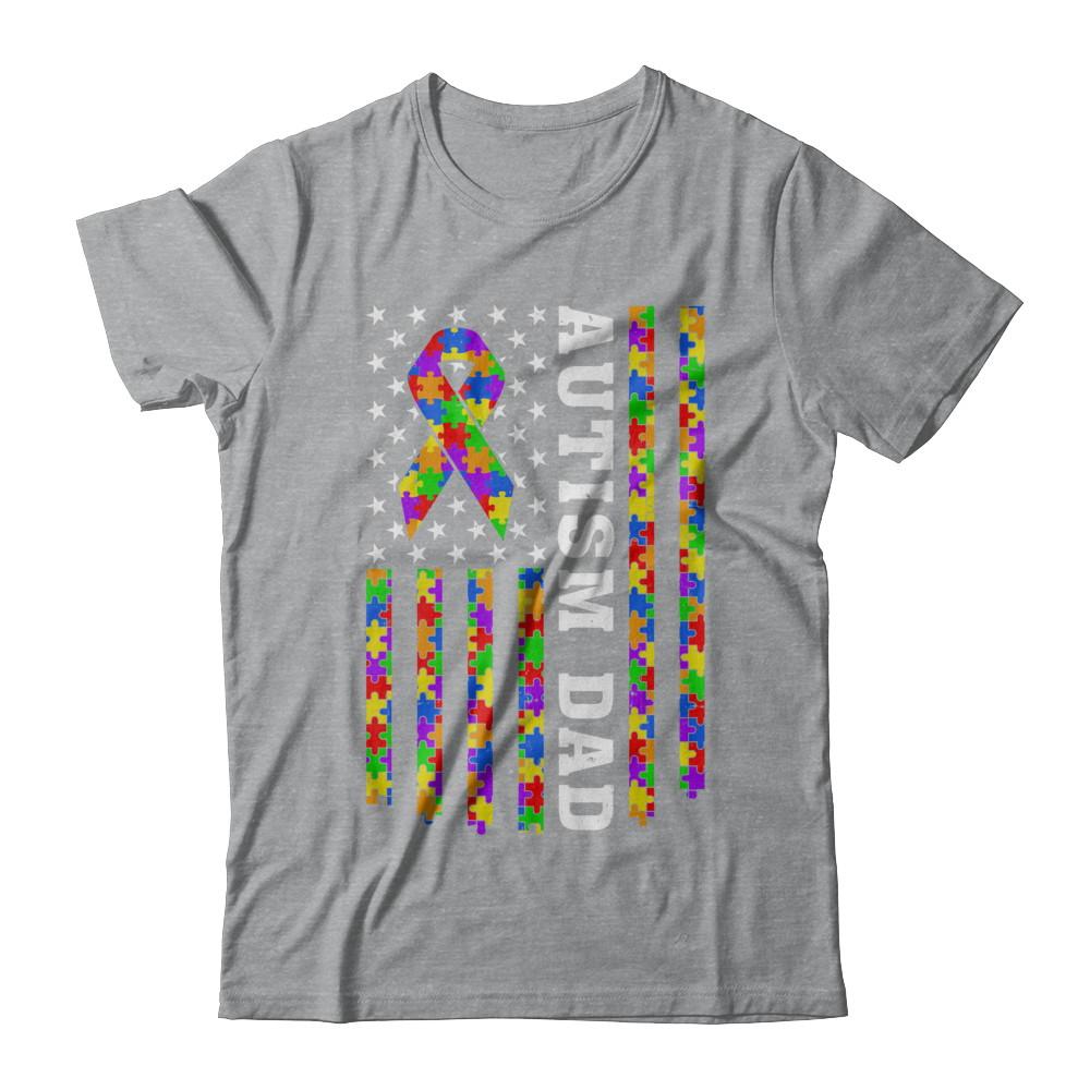 Proud Autism Dad Daddy Autistic Us Flag Fathers Day-T-Shirt & Hoodie-Classic T-Shirt-Sport Grey