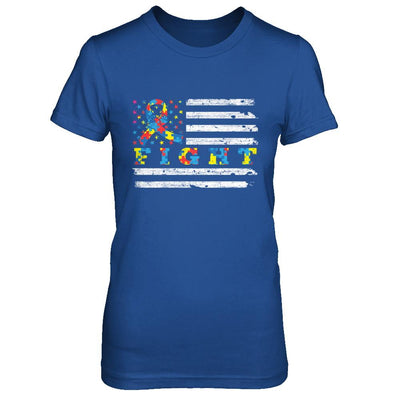 Fight Autism Ribbon US Flag Autism Awareness-T-Shirt & Hoodie-Women's T-Shirt-Royal