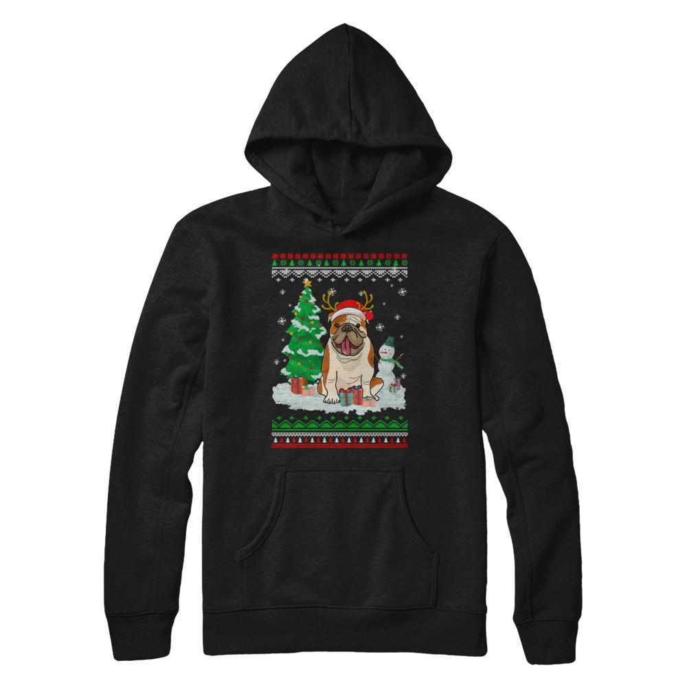 Cute Reindeer Bulldog Christmas Puppie Dog Sweater-T-Shirt & Sweatshirt-Pullover Hoodie-Black