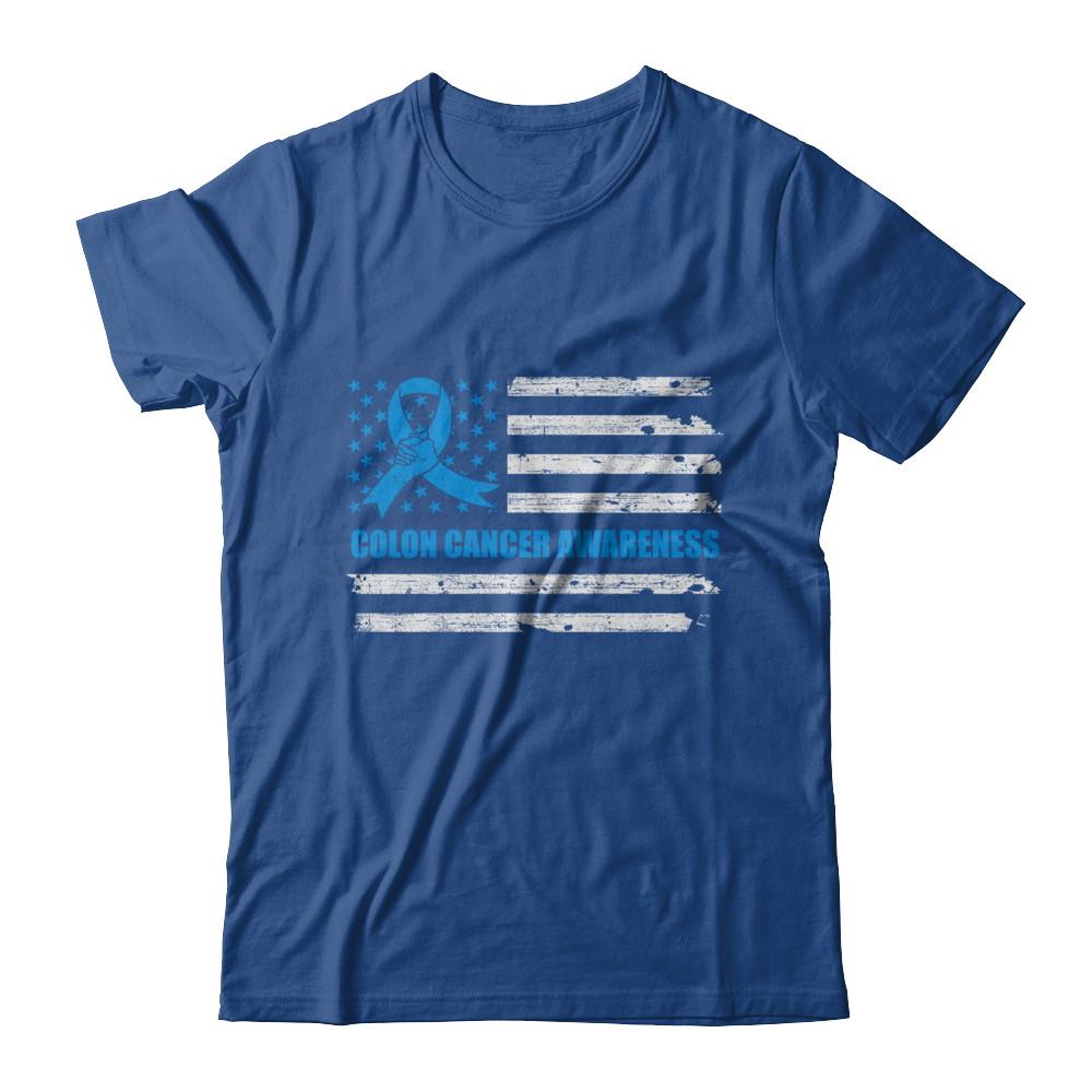 Blue Ribbon Colon Cancer Awareness US Flag-T-Shirt & Hoodie-Classic T-Shirt-Royal