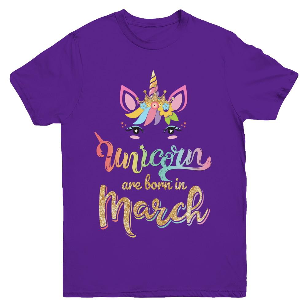 Cute Unicorns Are Born In March Birthday Gift Youth-Youth Shirt-Youth T-Shirt-Purple