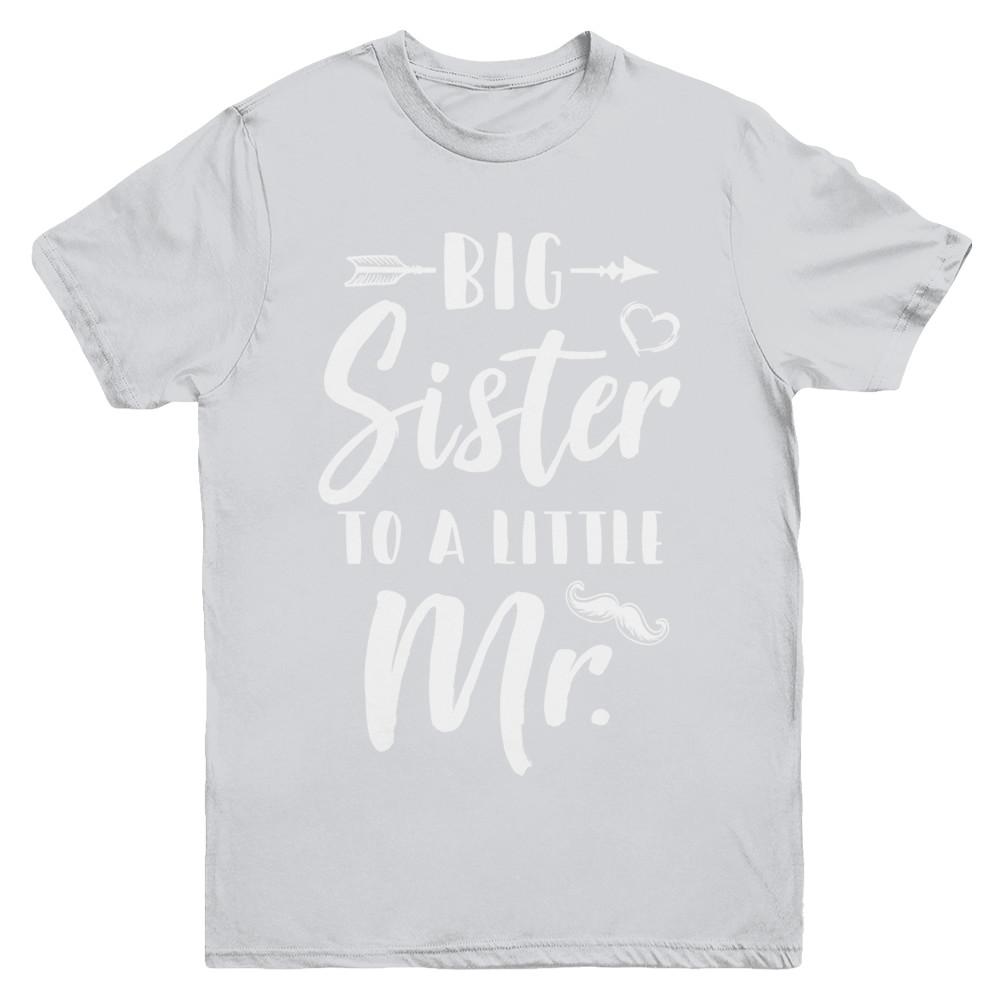 Big Sister To A Little Mister Baby Kid Shower Youth-Youth Shirt-Youth T-Shirt-Sport Grey