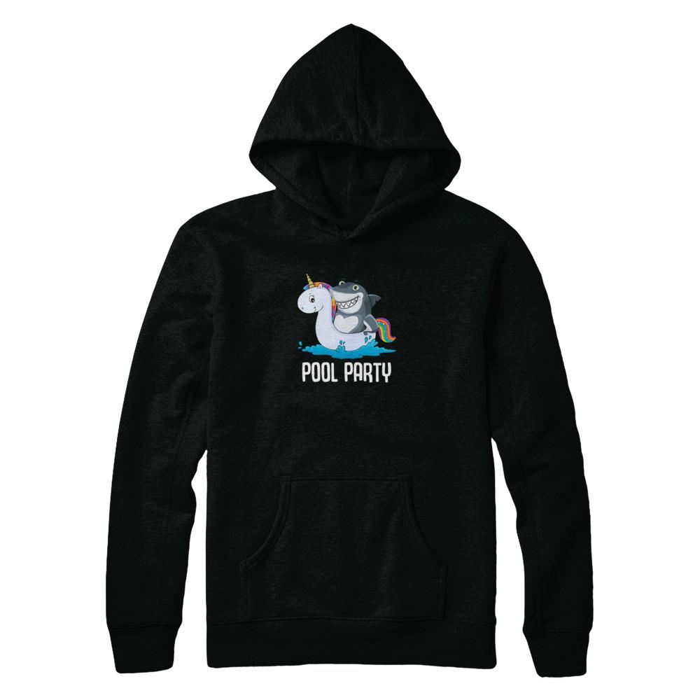 Pool Party Unicorn Float Funny Shark-T-Shirt & Tank Top-Pullover Hoodie-Black