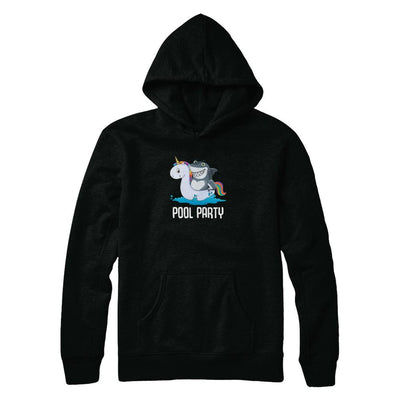 Pool Party Unicorn Float Funny Shark-T-Shirt & Tank Top-Pullover Hoodie-Black