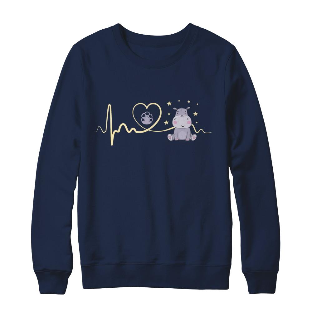 Hippo Cute Preemie Baby Heartbeat-T-Shirt & Sweatshirt-Crewneck Sweatshirt-Navy