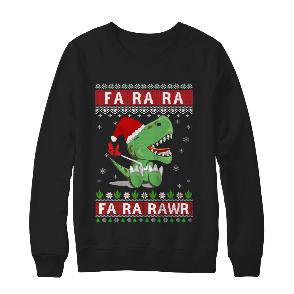 Fa La La Fa Ra Rawr T-Rex Dinosaur Ugly Christmas Sweater-T-Shirt & Sweatshirt-Crewneck Sweatshirt-Black